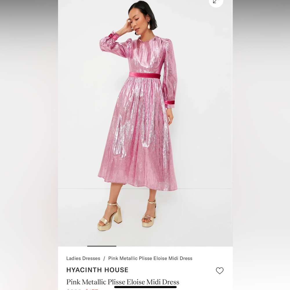 Hyacinth House Dress- Pink metallic plisse eloise midi dress